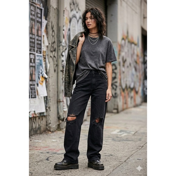 wild fable Denim - Y2K Grunge Baggy Lantern Distressed Jeans Alt Girl Size 4 30x30 Retro High Rise